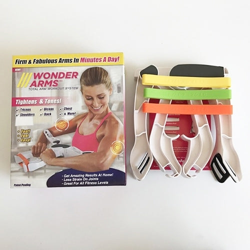 Arm strength training device set with resistance bands and instruction box