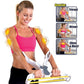 Arm strength training device worn on forearms with white straps and yellow resistance band