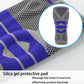 Grey mesh knit knee protector with purple-blue stripe bands and textured padding