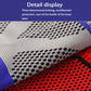 Close-up of breathable knit knee sleeve fabric with blue and red stripe panels