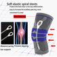 Grey knee sleeve with purple-blue stripe bands and spring bar support design