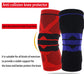 Pair of anti-collision knee protectors: red and black knit sleeves with blue stripe bands