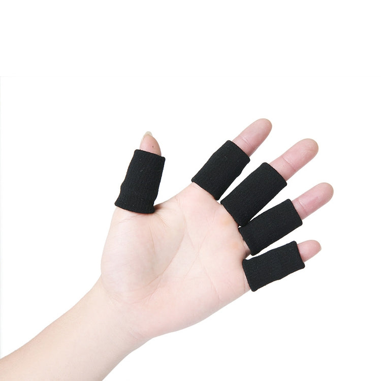 Black nylon 5-finger sleeve set on hand, protective finger guards