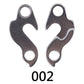 Alloy rear derailleur tail hook plates, dark metal, each with two mounting holes