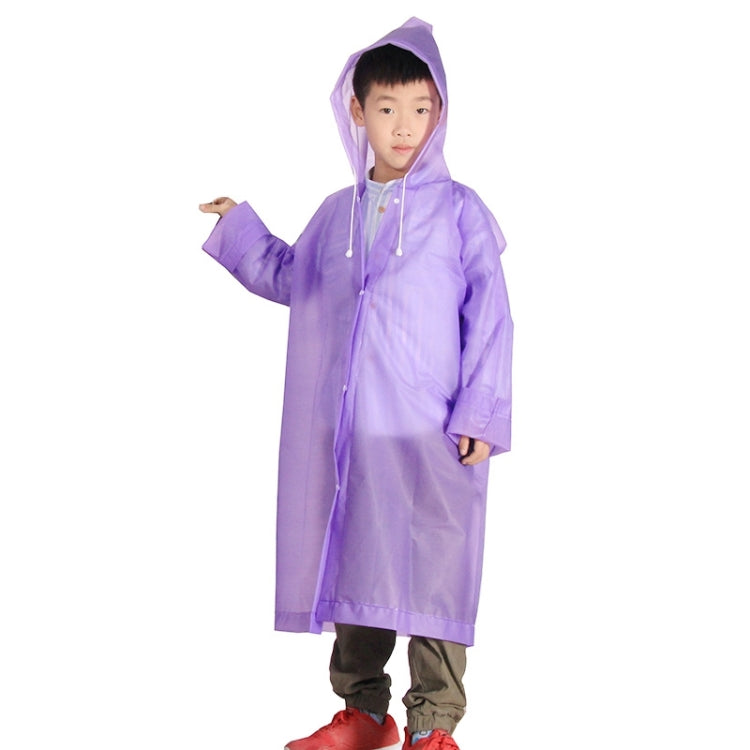 Children's purple hooded raincoat with drawstring hood and full-length long sleeves