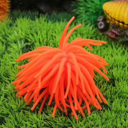 Orange artificial sea urchin coral ball decoration with spiky tentacles, aquarium decor