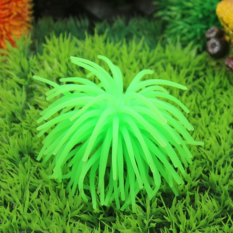 Green artificial sea urchin coral ball decoration with spiky tentacles, aquarium decor