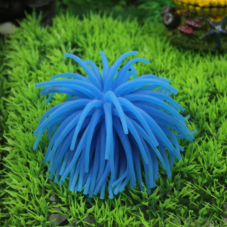 Blue artificial sea urchin coral ball decoration with spiky tentacles, aquarium decor