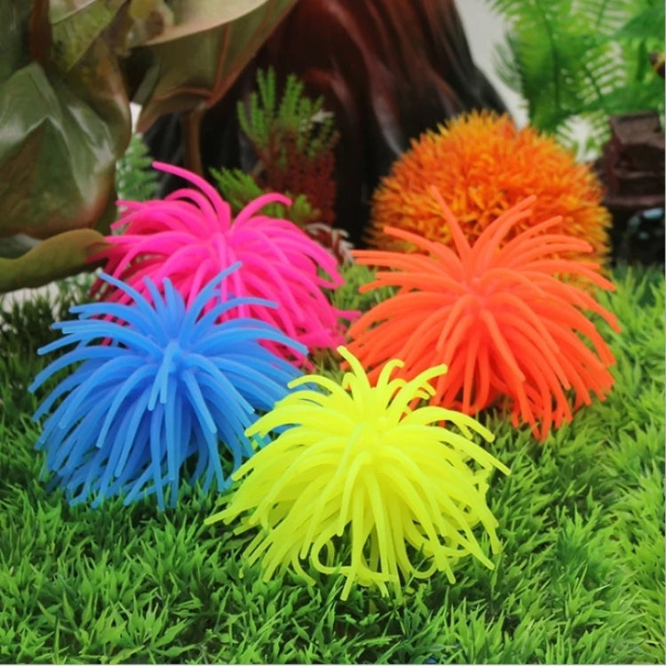 Assorted neon artificial sea urchin coral ball decorations with spiky tentacles, aquarium decor