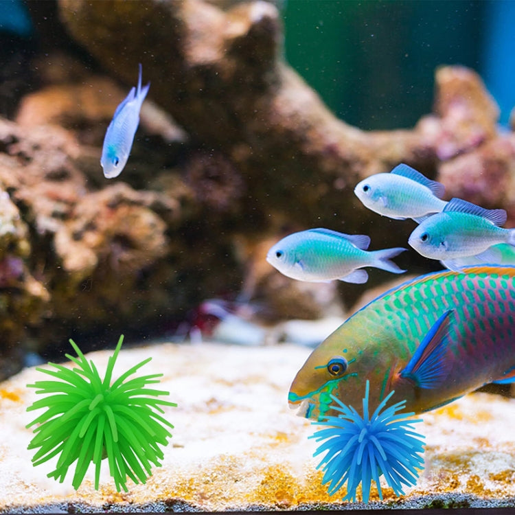 Green and blue spiky TPR sea urchin ball aquarium decoration