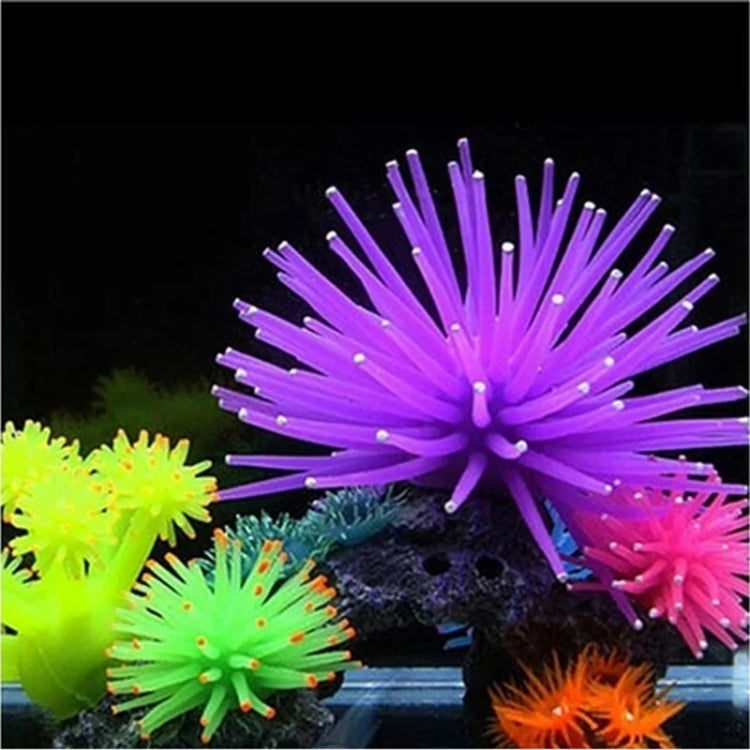 Purple spiky sea urchin ball coral decoration with pointy arms, aquarium ornament.