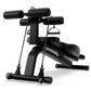 Black abdominal curl exercise bench with adjustable padded platform and roller bar supports