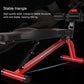 Black abdominal curl exercise bench with triangular steel frame and red support bars