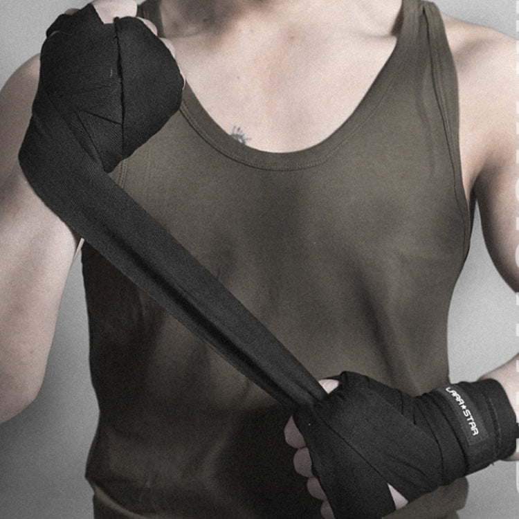 Black boxing hand bandage wrapped across the wrist and forearm, with a fist.