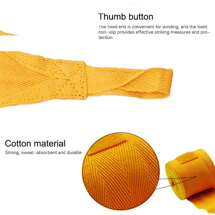 Yellow boxing bandage with thumb section detail and coiled roll end.