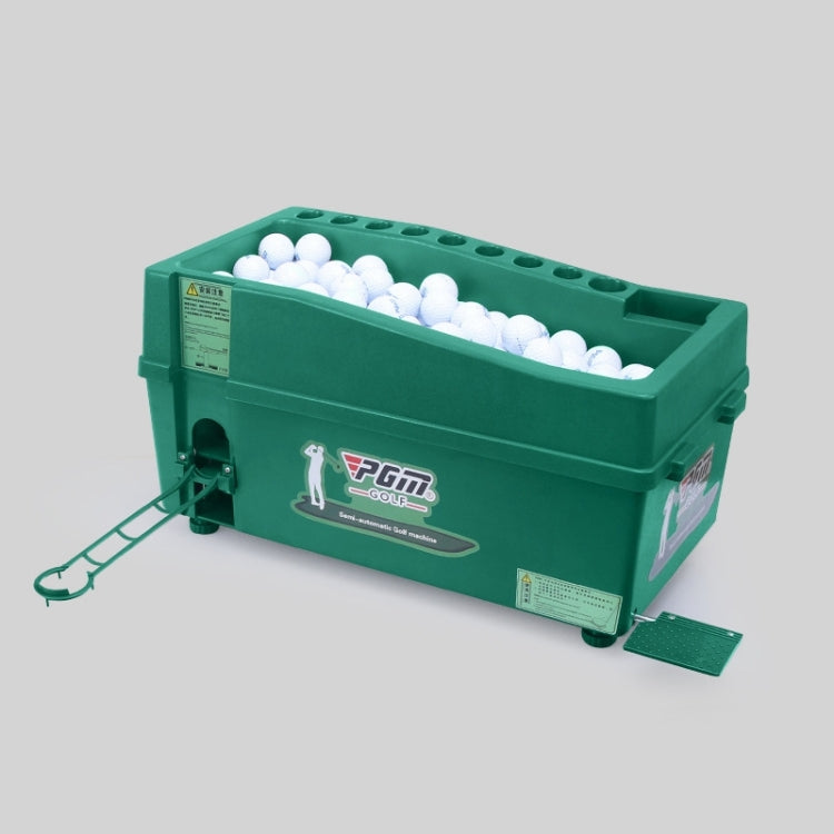 Green golf ball dispenser with open top ball tray and front ball launch area