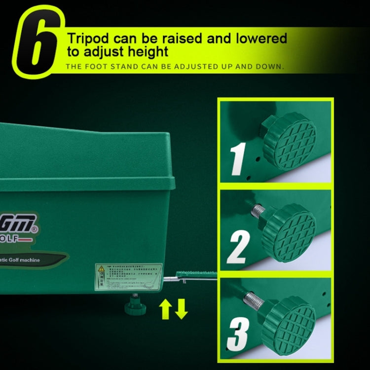 Green automatic tee up machine with club rack and adjustable height foot