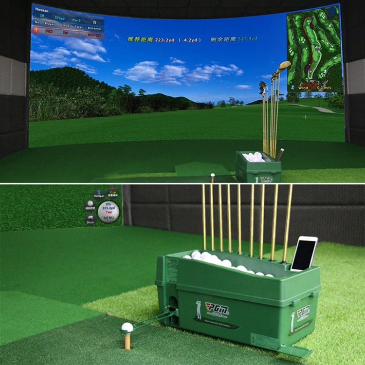 Green automatic tee up machine with club rack and standing tees