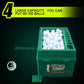 Green golf ball dispenser filled with white golf balls and top hole row