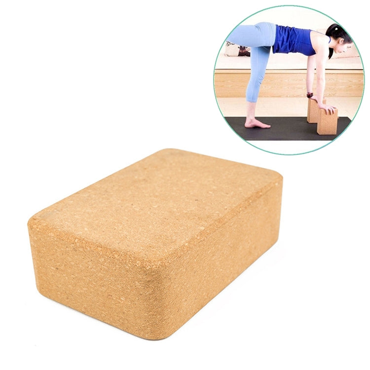 Cork yoga block, rectangular support brick in tan with textured surface