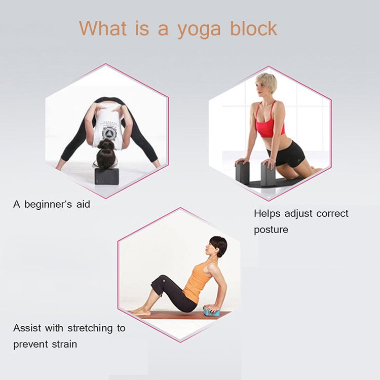 Cork yoga block used for stretching, tan rectangular brick with textured surface