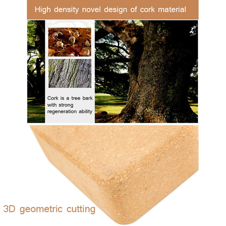 Cork yoga block corner detail, tan 3D cut edge with textured surface