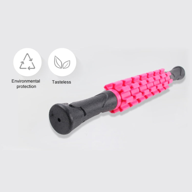 Pink segmented roller massage stick with black padded end grips