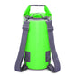 Neon green 15L waterproof dry bag with roll-top closure and dual shoulder straps