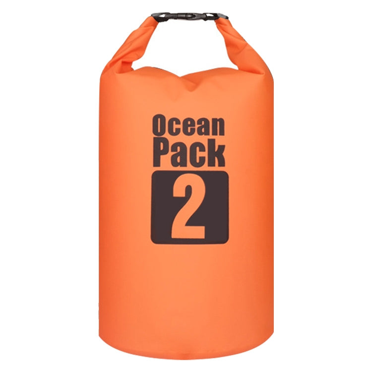 Orange 2L waterproof dry sack bag with roll-top and carry handle, PVC