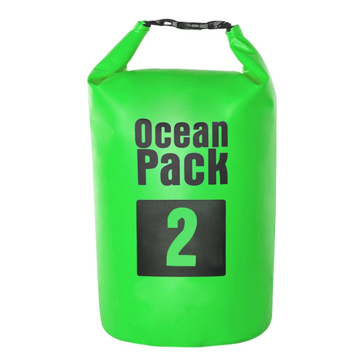 2L waterproof dry sack PVC barrel bag, green with Ocean Pack 2 label