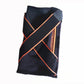 Black XL knee brace guard with red/orange cross compression stitching and anti-slip support