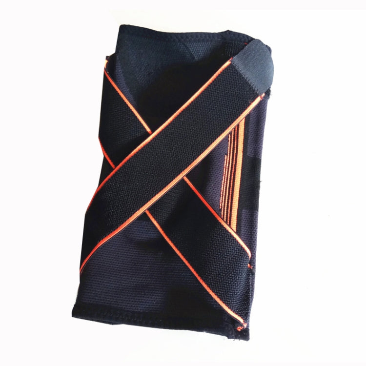 Black XL knee brace guard with red/orange cross compression stitching and anti-slip support