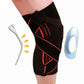 Black XL knee support guard with red compression bands and silicone anti-slip panel