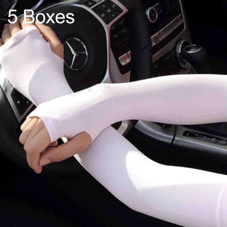 White ice-silk UV arm sleeves with thumb opening, long oversleeve
