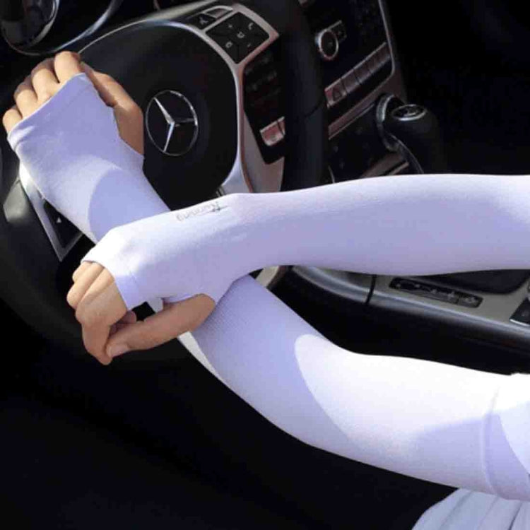 Lavender ice-silk UV arm sleeves with open-finger design, long oversleeve