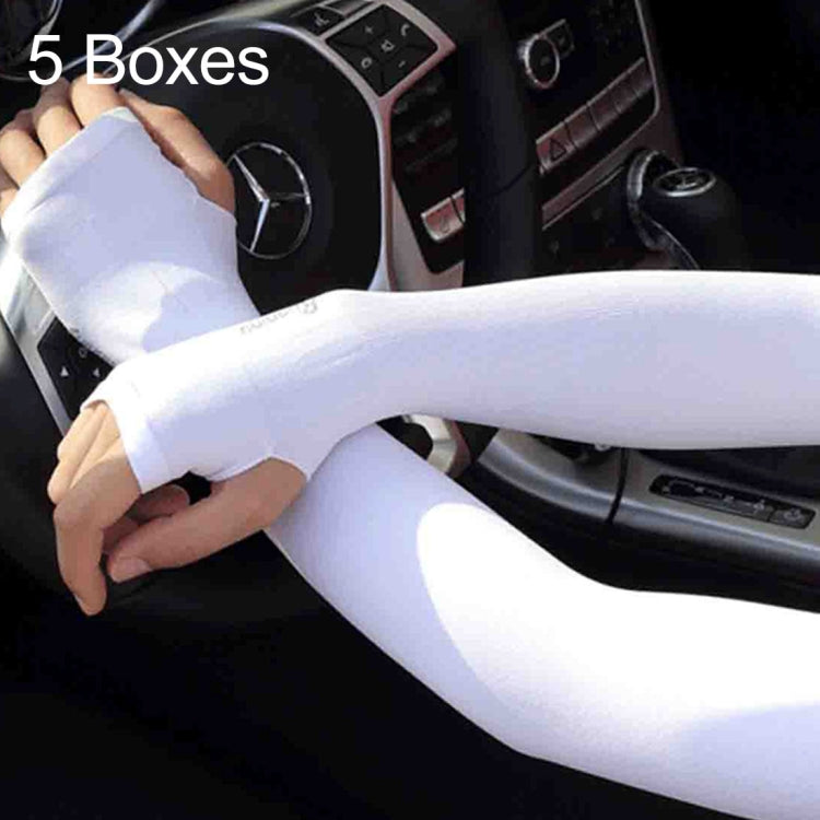 White ice-silk UV arm sleeves with open-finger design, long oversleeve