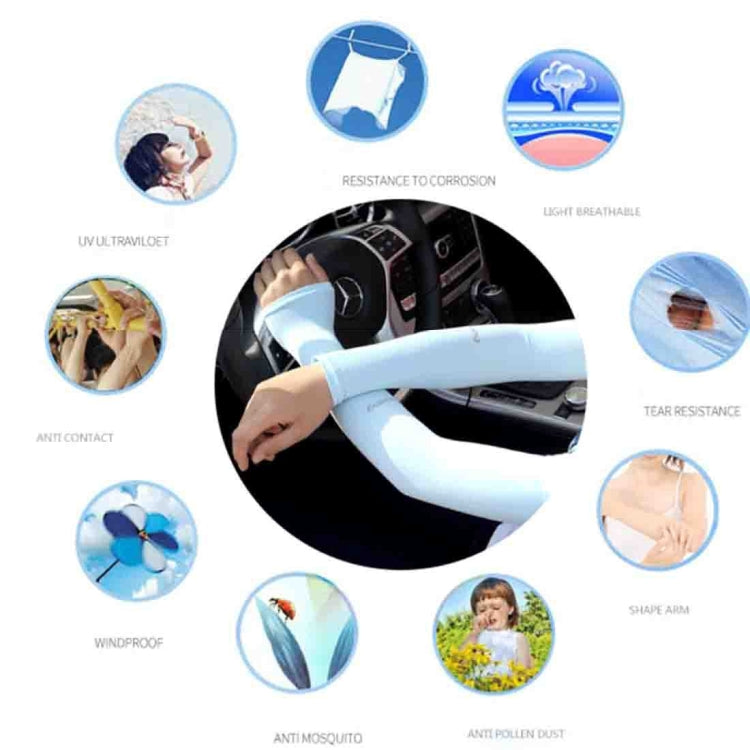 Light blue arm oversleeves with feature icons for UV and tear resistance