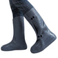 Blue high tube rainproof shoe covers on jeans, adult size XXL
