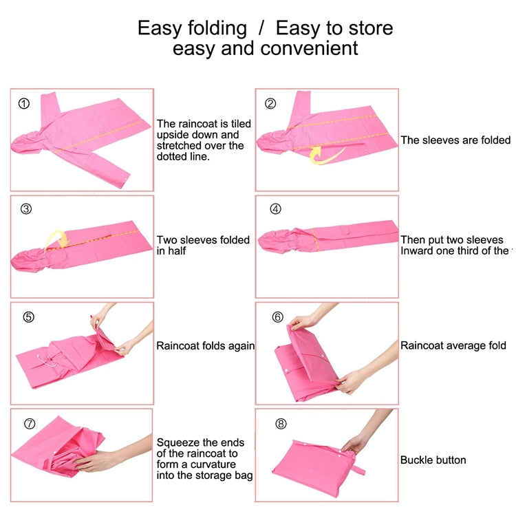 Foldable transparent pink raincoat with sleeve-fold design and storage pouch