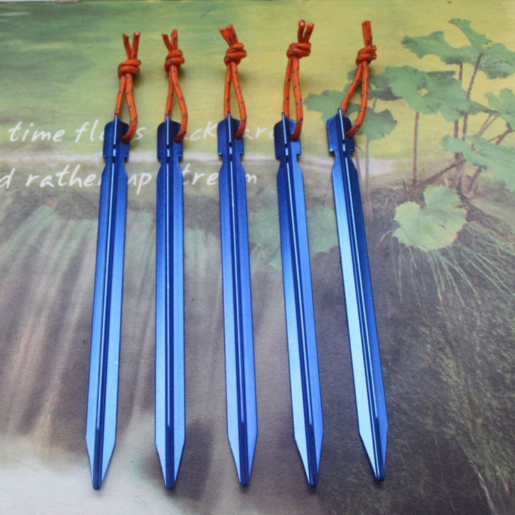 Aluminium tent peg set with rope, blue pegs