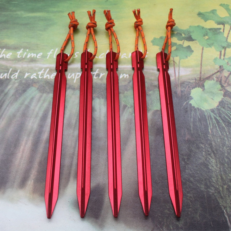 Aluminium tent peg set with rope, red pegs