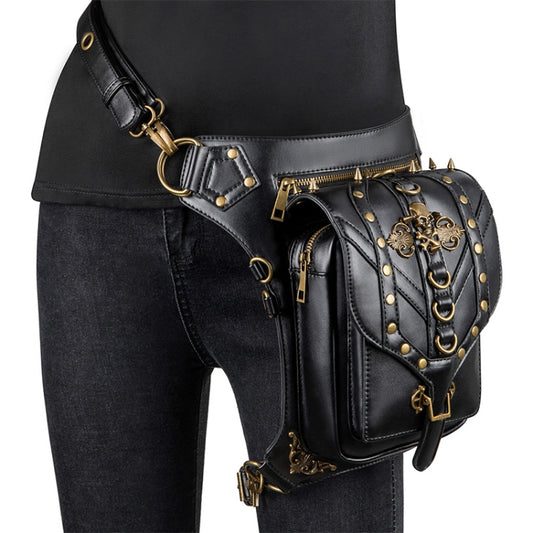 FHG131BK Skull Head Decoration Multi-function PU Leather One-shoulder Crossbody Bag Waist Bag for Ladies, 21 x 16cm