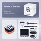 Portable home gym pump kit box with dark blue pump unit and accessory cables