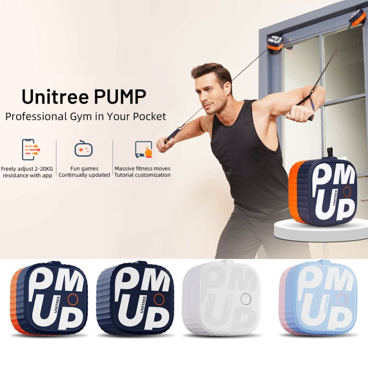 Portable home gym pump device held during home workout with a man using resistance