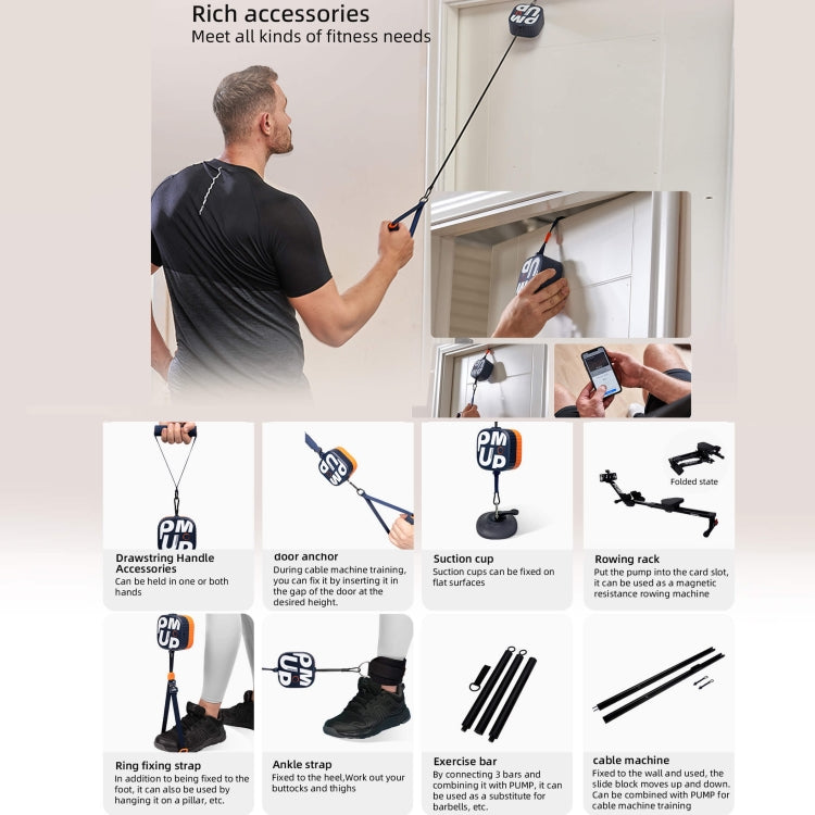 Portable home gym pump resistance cable machine with handle and suction base
