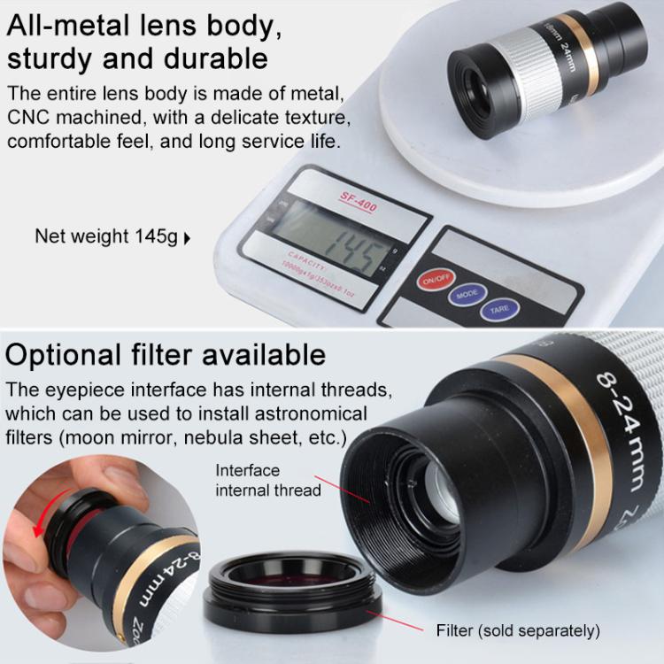Astronomical Telescope 8-24mm All-metal Continuous Zoom Eyepiece, 8-24mm