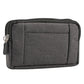 Dark gray fabric phone waist bag with padded front panel and sturdy zipper