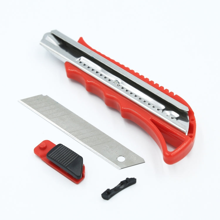 Utility paper cutter knife set with stainless blades, red handle, and blade slider base