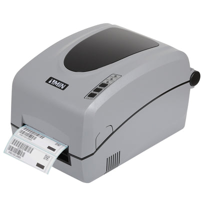 Grey thermal barcode printer with front paper feed and top cover window