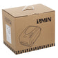 Brown shipping box with thermal barcode printer illustration and brand logo